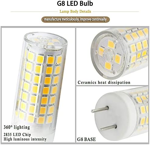 SSQY G8 LED sijalica sa mogućnošću zatamnjivanja, 7W ekvivalentno 75W G8 halogena sijalica, T4 tip 2-pinska baza, AC 120V G8 sijalica za svjetlo ispod ormarića, kuhinjsko osvjetljenje ispod pulta dnevno Bijelo 6000k