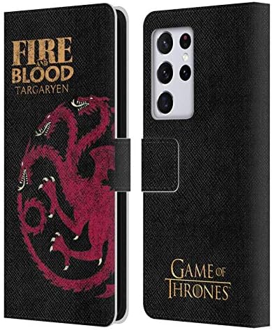 Dizajn kućišta za glavu zvanično licenciran HBO Game Of Thrones Targaryen House Mottos kožna Navlaka za novčanik za knjige kompatibilna sa Samsung Galaxy S21 Ultra 5G