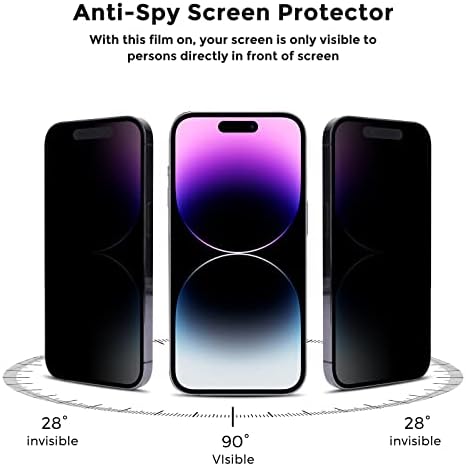 JIEYKJO za iPhone 14 pro zaštita ekrana za privatnost - Anti-plavo svjetlo, Anti-odsjaj, anti-špijun zaštita ekrana za privatnost film 2 Pakovanje