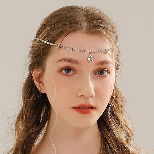Chargances Svadbeni vještački dijamant čelo lanac za glavu Boho Crystal Teardrop Headpiece Wedding Festival Dodaci za kosu za žene