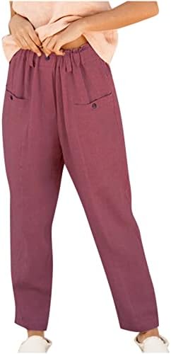 Chgbmok ženske elastične rezone sa dnevnim boravke pamučne pantalone sa džepovima Casual Loose-noge Palazzo hlače