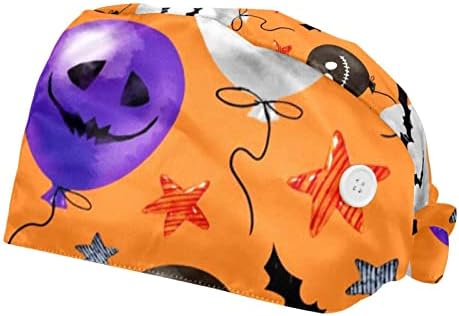2 komada Unisex Bouffant kape s tipkama za povezivanje kapica sa duksevima za žene muškarci, Halloween Baloni narandžasti