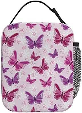 BQIUULO Pink Butterfly torba za ručak za muškarce i žene tote izolovane hladnjače za višekratnu upotrebu kutija za ručak za fakultetski radni ured piknik