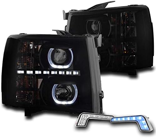 ZMAUTOPARTS za 2007-2013 Chevy Silverado Halo LED Crni / dimni projektor farovi lampe sa 6,25 plava LED DRL svjetla
