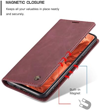 za Xiaomi Redmi Note 9 Pro / Note 9 Pro max/ Note 9s futrola za novčanik, mat tekstura Retro meka PU kožna magnetna preklopna futrola sa slotovima za držač kartice-Crvena