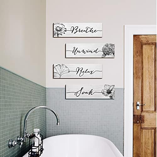 4 komada Soak Relax odmotaj udisati zidni dekor rustikalno kupatilo drvo natpise seoska kuća u kupaonici viseći dekor kupaonica viseći