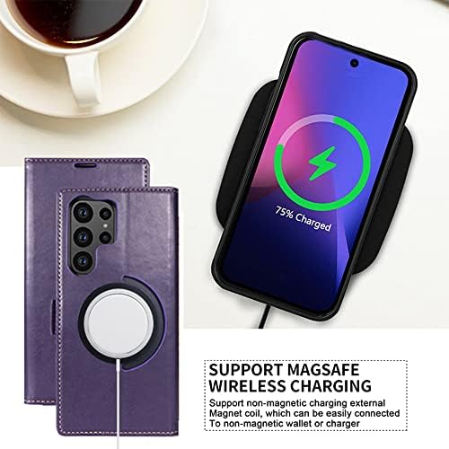 Vitodo za Galaxy S23 Ultra novčanik slučaj, PU kožna torbica ugrađeni metalni krug Komatible sa MagSafe, RFID slot za kartice za blokiranje stalak za udarce za Samsung Galaxy S23 Ultra 5G-Purple