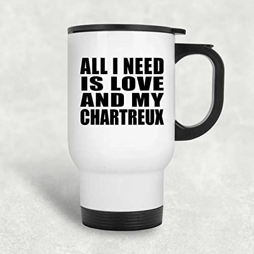 DesignSify je sve što trebam je ljubav i moj Chartreux, bijeli putnička krigla 14oz izolirana od nehrđajućeg čelika, pokloni za rođendan