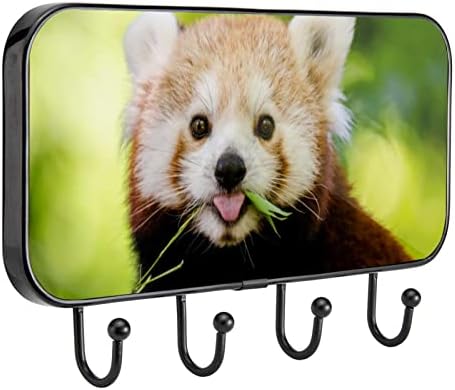 Vioqxi Životinjski crveni panda zidni nosač sa 4 kuka, samoljepljive kuke za viseće kaput odjeću, tipke, ručnici, torba, šešir, torbica, šal