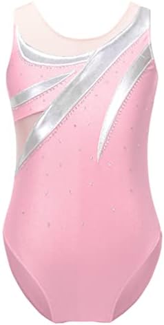 Jhaoyu Girls Shinny Sequin Gimnastika bez rukava Leotardi Cvjetni blok boja Bodysuit Ballet Dance Skaning Plesna odjeća Pink B 12 godina