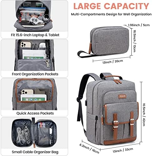 Lovevook vintage laptop ruksačka torbica za žene i muškarce, 15,6 inčna radio-torba za laptop sa USB portom, unisex Business Turistic