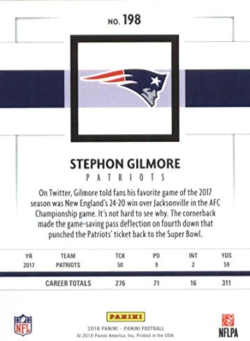 2018 Panini NFL Fudbal 198 Stephon Gilmore New England Patriots Službena trgovačka kartica