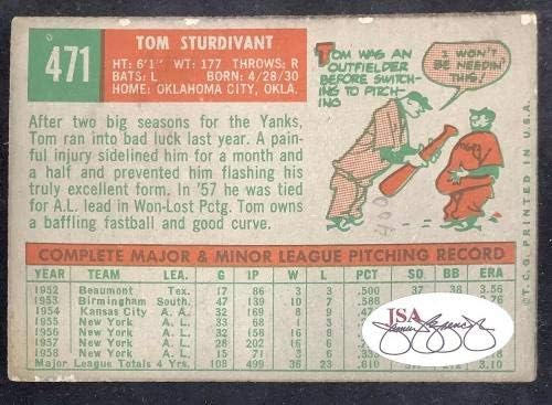Tom Sturdivant potpisao je 1959. godine 471 Autograph bejzbol kartice NY Yankees JSA - bejzbol ploče sa autogramiranim karticama