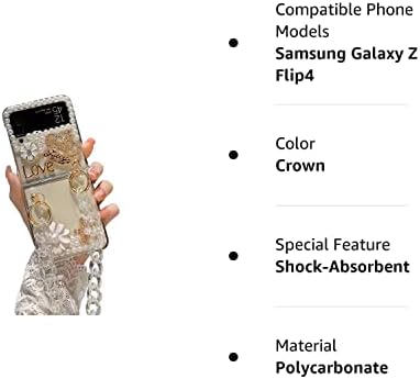 Shinyzone Sparkle Case za Samsung Galaxy Z Flip4 2022 sa lancem,žene djevojke slatka Bling svjetlucava futrola za telefon Love Crown Diamond Crystal Pearl 3D ručni rad sa narukvicom narukvica remen za ključeve