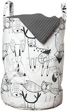 Ambesonne Woodland torba za veš, okvirni dizajn Happy Wild Life Characters minimalistički izgled Sjeverna šuma, korpa za korpe sa ručkama zatvaranje Vezica za pranje veša, 13 x 19, Bijela tamna Taupe