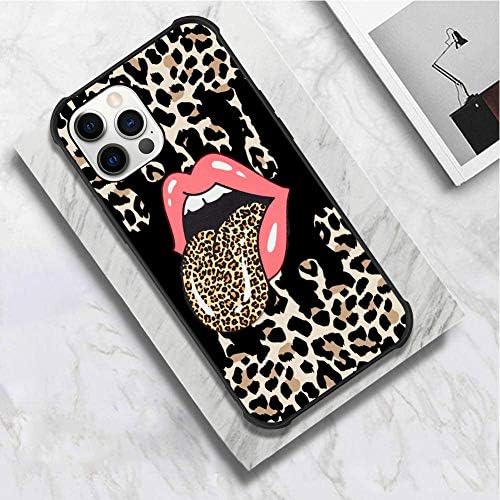 Kanghar Case kompatibilan sa iPhone 12 pro max, ružičastim dizajnom za usne, guma za gume, neklizajućeg + udarnog otpornosti na TPU zaštitna futrola za iPhone 12 pro max 6,7 inčni leopard uzorak i ružičasta usna