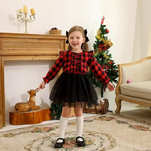 Dječje djece Dječje djevojke Božićna haljina ruffle crvena plairana crna mreža od suknje u cjelini jesen zima
