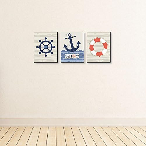 Velika tačka sreće Ahoy - nautički - dječak rasadnik Zidna umjetnost i dječji ukrasi sobe - poklon ideje - 7,5 x 10 inča - set od 3 otiska