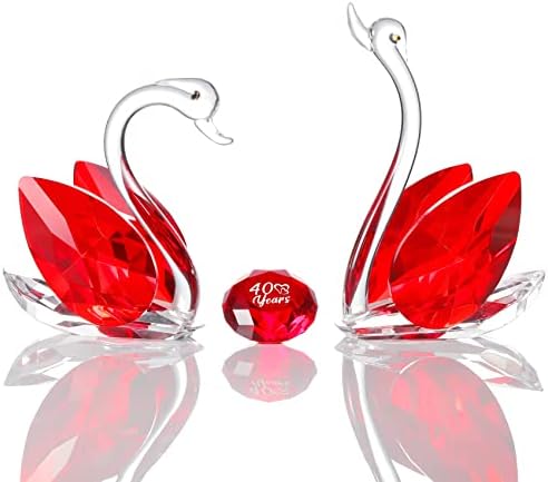Ywhl sretni 40. godišnjica kristalni SWAN pokloni za parove, 40 godina rubin vjenčani pokloni za roditelje, ručno rađeni rubin crveni kristal Swan kolekcionarska figurica, ukras obljetnice