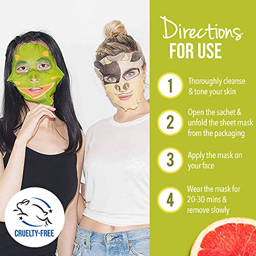 masque BAR Pretty Animalz maska za lice, zabavne i jedinstvene maske sa otiscima životinjskih karaktera, hidratantna i umirujuća korejska maska za lice, hranljiva & amp; piling za njegu kože, pakovanje od 6