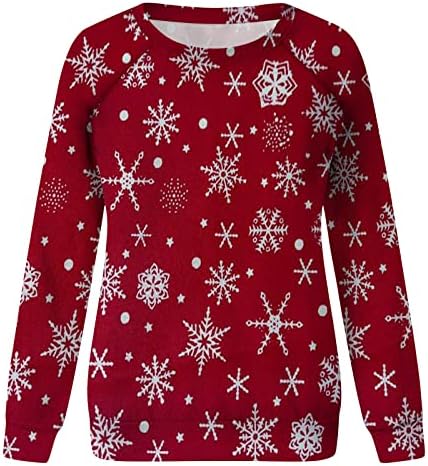 Xiaojmake Womens Božićne duksere Slatki Snowman Xmas Tree Grafičke majice Snowflake Print Dugi rukav Zimski pulover