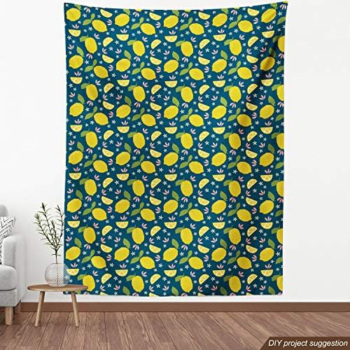 Ambesonne Fruit Fabric by the Yard, repetitivni limuni i cvijeće Cartoon Print, dekorativna tkanina za presvlake i kućne akcente, 1 Yard, Benzinsko plava