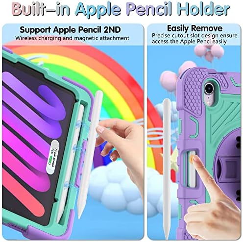 Topky iPad Mini 6 Case 8,3 inča, iPad Mini 6. generacija za proizvodnju dječje udarnom pokrovom sa držačem olovke, kickstand, rotirajuća