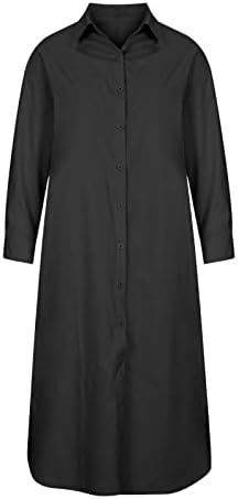 Ženske majice plus size haljine modni gumb čvrstog u boji dugi haljina dugih rukava rever maxi tshirts haljine