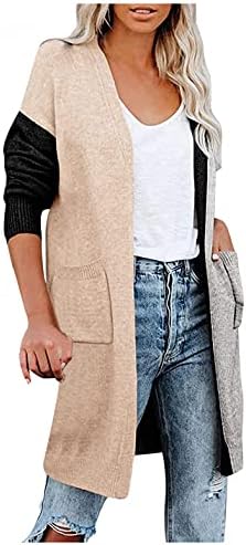 Shakumy Cardigan džemperi za žene otvoreni prednji patchwork Chunky casual dugih rukava pleteni pleteni džemper s gornjim odjećnim