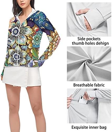 Sunčeve majice od gljiva za žene UV zaštita dugih rukava Zip up duksev ljetna jakna s rupama s palcem brzo suho