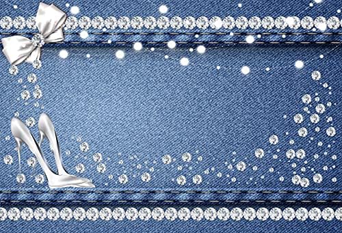 Aofoto 5x3ft plavi traper i dijamant pozadina Glitter Diamonds Crystal Heels Bowknot fotografija pozadina za žene djevojke Rođendanska