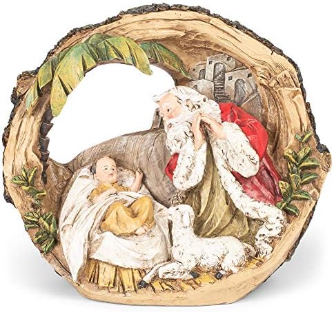Roman 133152 Djed Mraz sa djetetom i rezbarenim egzitetskom figuricom, 7 inča, višebojnika