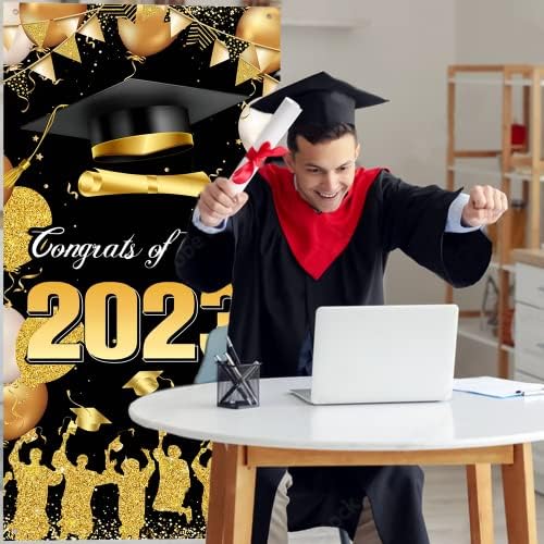 2023 dekoracije za diplomiranje čestitke klasa 2023 poklopac maturskih vrata - crna i Zlatna pozadina banera za diplomiranje prednja