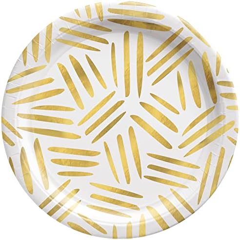 Gold Party pribor - Zlatne papirne ploče i salvete za 40 gostiju sa stiliziranim prugama na bijeloj pozadini - maturu, rođendan, tuš