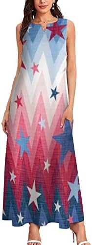 4. jula Maxi haljine za žene ljetna Ležerna labava Boho haljina bez rukava V haljina na plaži sa američkom zastavom