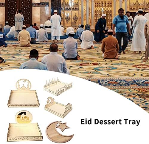 Eid Mubarak traka za desert, 14x10.2INCH drvene mjesečeve staze ramadanske posude, prehrambeni spremnik za pohranu hrane, islamske