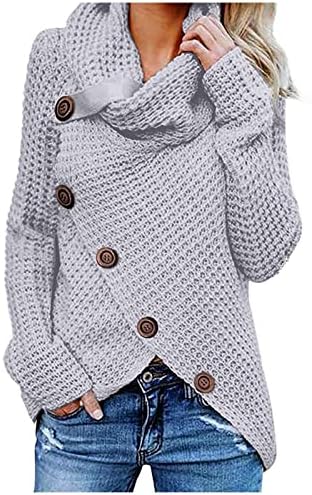 Ženski džemperi za kornjače, žene Chunky kabl pletene pulover Dumper Dugme dugih rukava dolje Dukseri