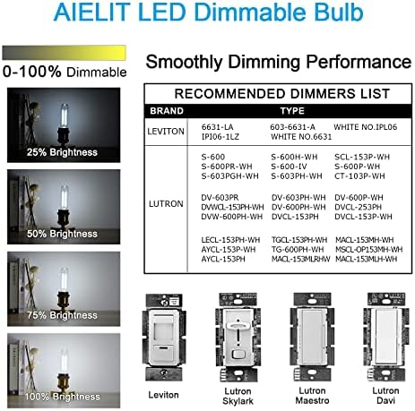 AIELIT 4-Pack 2W T45 E26 LED sijalica/T10 E26 LED sijalica paket, zatamnjivanje, 25W ekvivalentna sijalica sa žarnom niti, 5000k dnevna svjetlost Bijela, 200lm, prozirno staklo