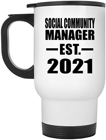 Dizajn Dizajn Manager socijalne zajednice uspostavljen est. 2021, bijela putna krila 14oz izolirana od nehrđajućeg čelika, pokloni