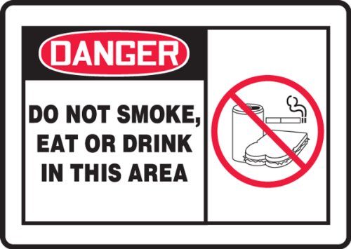 Accuform MSMK013VP znak, Opasnost ne pušite, ne jedete ili piti na ovom području, 7 dužina x 10 širina x 0,055 Debljina, plastika, 7 x 10 , crvena / crna na bijeloj boji