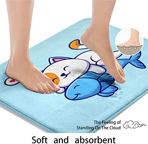 Plava prostirka za kupanje, crtana mačka koja drži ribu kupaonski tepisi bez svile, slatka Navlaka za pranje djece podni tepih tepisi