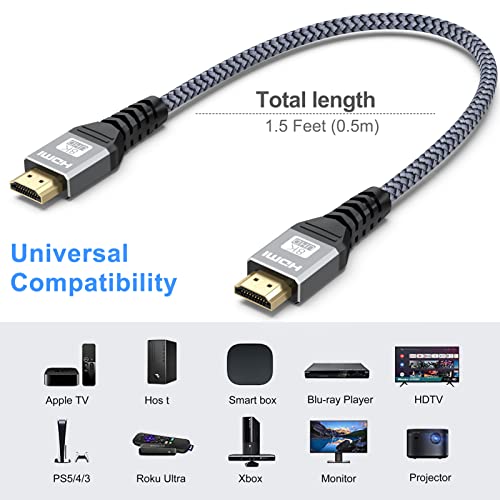 Kratki HDMI kabl 1.5 FT 2-paket, 8k HDMI 2.1 kabl HDMI na HDMI kabl 48gbps Ultra velike brzine za Laptop, Monitor, prekidač, PS5 /