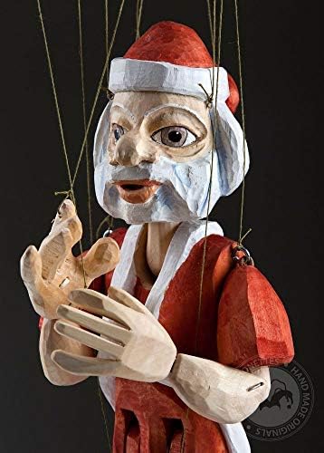 Češke marionete, deklara santa - ručna rezbarena i ručna oslikana božićna drvena lutka, zimska atmosfera gudačka marioneta, detaljna