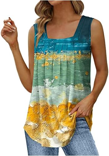Ženski prsluk bez rukava čamac vrat pamuk Colorblock grafički plisirani Camisole Tank top prsluk T Shirt za djevojčice 2l