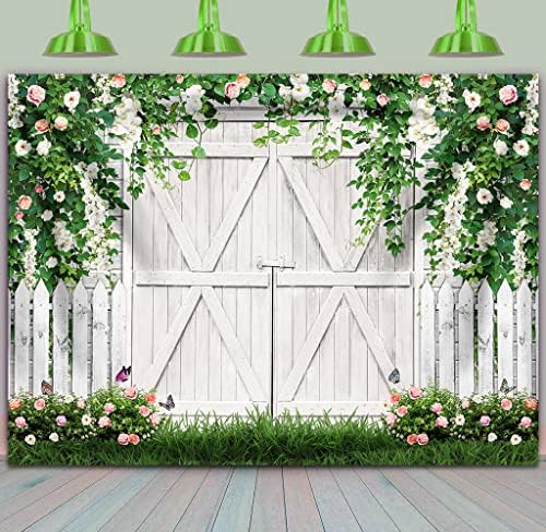BINQOO 7x5ft Bijela cigla proljeće cvijet zid pozadina zeleno ostavlja leptir pozadini majke dan vjenčanja Svadbeni bebi tuš zalihe
