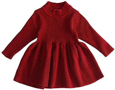 Djevojke Klint džemper Dress Deca Solid Color Ribbed ruffle dugih rukava Knokiranje Pletene Ležerne haljine Top Jesen Zimske odjeće