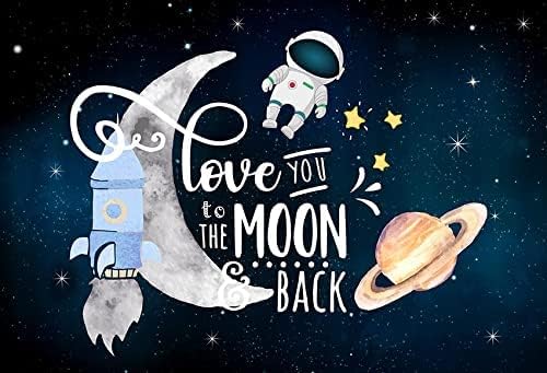 MEHOFOND Volim te do Mjeseca i leđa pozadina Baby tuš zabava dekoracija svemir raketa Astronaut rođendanska torta sto Baner fotografija