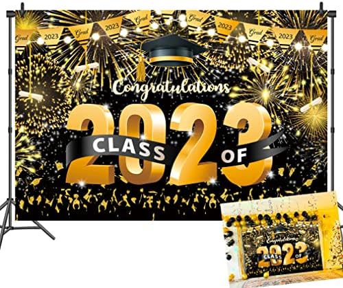 7x5ft klasa 2023 crno zlato Glitter pozadina 2023 diplomiranje vatromet fotografija pozadina Čestitam Grad proslava Bachelor kape