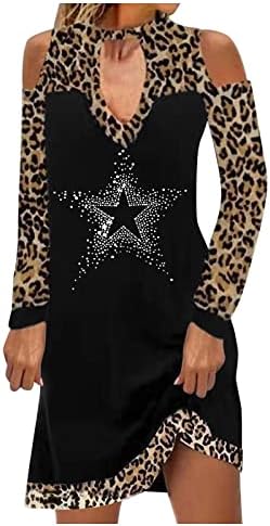 Nokmopo dugi rukav haljina Ležerne prilike Leopard Color Panel Off rame s dugim rukavima ravna haljina