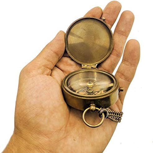 Imperial Chunks Ručno rađeni mesingani otvoren kompas na lancu, džepni kompas, poklon kompas